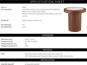 Masuta Design LUX, Marmura, Furnir Nuc, Presedio 50cm