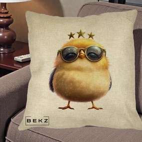 Perna Decorativa Pui Gold Star cu Ochelari Aurii, 40x40 cm, Crem, Husa Detasabila, Perna Inclusa, BEKZ®