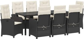 vidaXL Set de masă pentru grădină cu pernă 9 pcs Negru poliratan