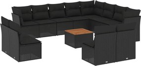 vidaXL Set mobilier de grădină cu perne, 13 piese, negru, poliratan