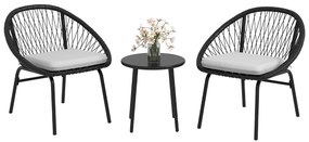 Outsunny Set Bistro pentru Terasa din 3 Piese, Set cu Perne Moi pentru Sezut, Set de Mobilier din Rachita, Negru | Aosom Romania