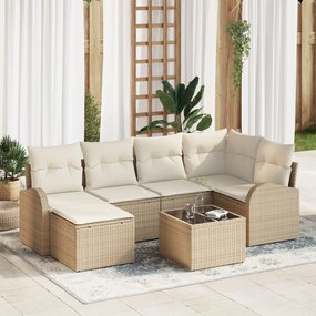 vidaXL Set de canapele pentru grădină cu pernă 7 pcs Bej Rattan poli