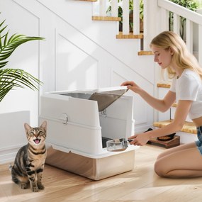 PawHut Tavă de litieră închisă pentru pisici, casă de toaletă din oțel inoxidabil pentru pisici, 60,2 x 40,2 x 43,7 cm, gri deschis | Aosom Romania