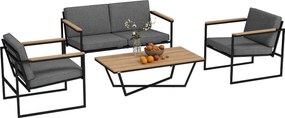 Outsunny Set mobilier de grădină pentru 4 persoane, rezistent la intemperii, set mobilier balcon cu sofă 2 locuri, 2 scaune, perne, măsuță laterală Gri | Aosom Romania