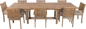 Set dining exterior din lemn de tec masiv, masă extensibilă 210–310 cm și 8 scaune, finisaj natural, „Java”