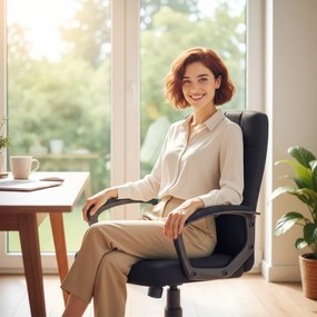 Vinsetto Scaun de birou rotativ tapițat în stofă cu aspect de in sintetic, înălțime reglabilă, basculant, spătar mediu, cotiere, negru | Aosom Romania