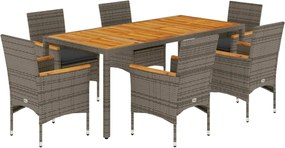 vidaXL Set mobilier grădină cu perne 7 piese gri poliratan/lemn acacia