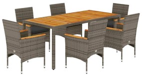 3278637 vidaXL Set mobilier grădină cu perne 7 piese gri poliratan/lemn acacia