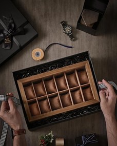 Cutie de ceasuri, Songmics, 19 x 34 x 12.5 cm, JOW012K01, Maro