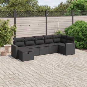 vidaXL Set canapele de grădină cu perne, 7 piese, negru, poliratan