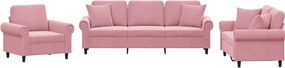 vidaXL Set canapea cu perne, 3 piese, roz, catifea