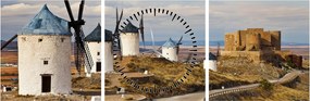 Tablou - Morile de vânt din Consuegra, Spania (cu ceas) (90x30 cm)