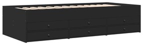3280882 vidaXL Cadru pat de zi cu sertare, negru, 90x190 cm, lemn prelucrat