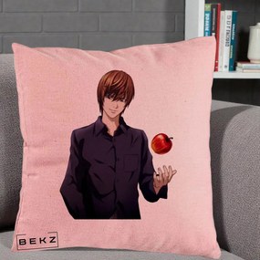 Perna Personalizata Death Note Light Yagami cu Mar, 40x40 cm, Roz, Husa Detasabila, Perna Inclusa, BEKZ®