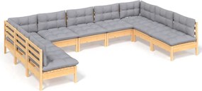 vidaXL Set mobilier de grădină cu perne gri, 9 piese, lemn masiv pin