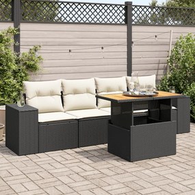 3327318 vidaXL Set mobilier de grădină cu perne, 5 piese, negru, poliratan