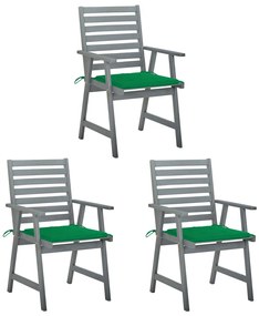 vidaXL Scaune de masă de exterior, 3 buc., cu perne, lemn masiv acacia