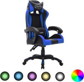 vidaXL Scaun de jocuri cu LED RGB, albastru și negru, piele ecologică