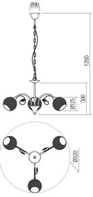 Redo 02-972 - Candelabru suspendat pe lanț ASPERA, 3x E14, 28 W, 230 V, Ø 52 cm, negru