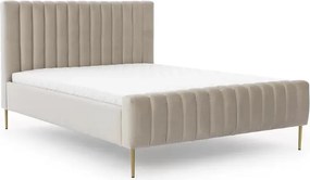 Pat tapițat Nicole 140x200 - velur bej Velluto 2 / picioare aurii