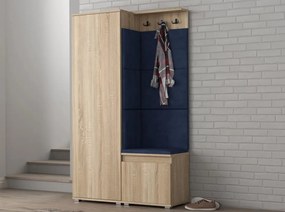 CUI515 - Cuier 104x37x177 cm - 3 agatatori haine, hol, pantofar - Sonoma, tapiterie Turcoaz/Gri/Albastru
