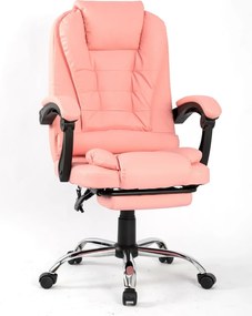 Scaun directorial, Masaj în perna lombară, Suport picioare, Rabatabil, piele PU, Roz