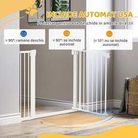PawHut Poartă pentru Câini de Talie Mică și Medie cu Dublă Încuietoare și Închidere Automată, 76-103x4.2x77 cm, Alb | Aosom Romania