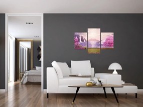 Tablou cu pomi roz cu lac (90x60 cm)