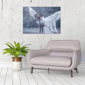 Tablou pe sticlă - Fata și unicorn (70x50 cm)