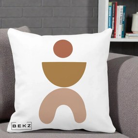 Perna Decorativa Geometric Boho Disc si Arc, 40x40 cm, Alba Mata, Husa Detasabila, Perna Inclusa, BEKZ®