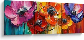 Tablou - Cinci flori colorate (cu ceas) (90x30 cm)