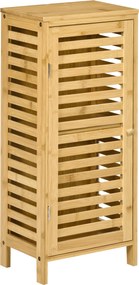 Kleankin Dulap pentru Baie din Bambus, Spațiu de Depozitare Pardoseală cu Raft Reglabil, Design Natural | Aosom Romania