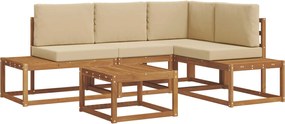 vidaXL Set de canapele de exterior cu pernă 5 Bucată Natural și Bej