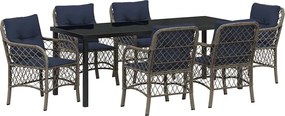 vidaXL Set de masă pentru grădină cu pernă 7 pcs Gri și negru Ratan