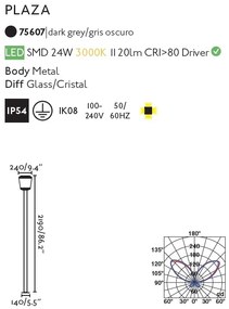 Stalp LED de iluminat exterior design modern IP54 PLAZA H-219cm