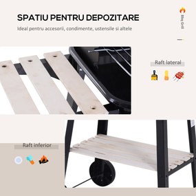 Outsunny Gril cu Carbune Barbecue Picnic Inaltime Reglabila Negru 87x 45 x 83 cm | Aosom Ro