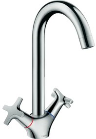 Baterie bucatarie dubla comanda Hansgrohe Logis M32 220 EcoSmart cu 1 jet manere cruce