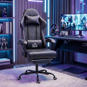 HOMCOM Scaun de gaming ergonomic, fotoliu gamer cu suport lombar masaj, spătar înclinat, înălțime reglabilă, negru | Aosom Romania