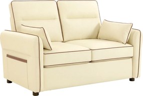 HOMCOM Canapea 2 Locuri din Piele Ecologică cu Umplutură Groasă, Buzunar Lateral și 2 Perne, 136x81x90 cm, Bej | Aosom Romania