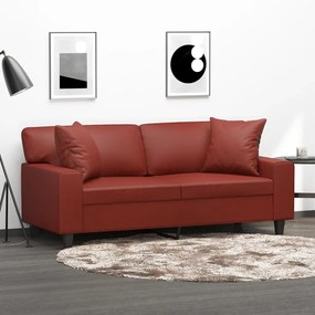 3153063 vidaXL Canapea 2 locuri, perne&pernuțe roșu vin 140 cm piele ecologică