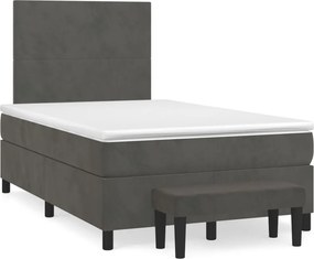 vidaXL Pat box spring cu saltea, gri închis, 120x200 cm, catifea