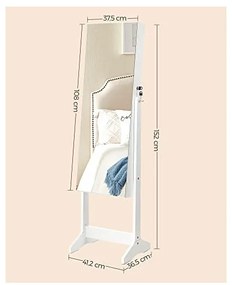 Dulap pentru depozitare bijuterii si oglinda, Songmics, UJJC002W01, Plastic
