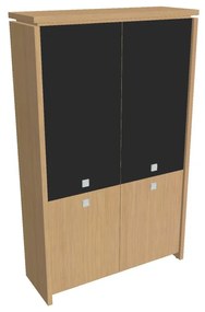 Dulap înalt Verno 128 x 46 x 210 cm, uși combinate, stejar deschis / negru