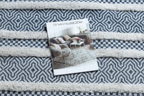 Covor ECO SISAL BOHO MOROC Linii 22328 franjuri - două niveluri de lână cremă / albastru inchis, covor reciclat