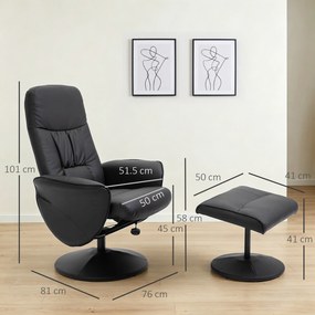 HOMCOM Fotoliu Relax Rotativ 360° din Metal și Piele Sintetică, cu Suport pentru Picioare, Spătar Reglabil, Negru | Aosom Romania