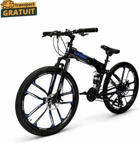 Bicicleta Caraiman, pliabila, roti 26 inch, cu dubla suspensie, frane pe disc, albastra
