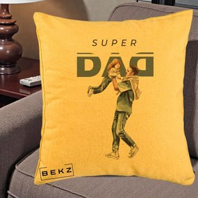 Cadou pentru Tata - Perna Personalizata Super DAD Tata si Fiica, 40x40 cm, Galben, Husa Detasabila, Perna Inclusa, BEKZ®