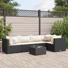 3308096 vidaXL Set mobilier de grădină cu perne, 6 piese, negru, poliratan