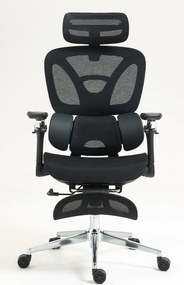 METACHAIR DORO VENT Scaun ergonomic, sezut cu ventilatie, suport lombar dinamic, spătar reglabil înălțime, cotiere 6D, tetieră 2D, suport picioare, mecanism multifunctional inclinare/blocare, pivotant, Mesh, Negru