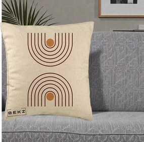 Perna Decorativa Geometric Boho Arc, 40x40 cm, Bej, Husa Detasabila, Perna Inclusa, BEKZ®